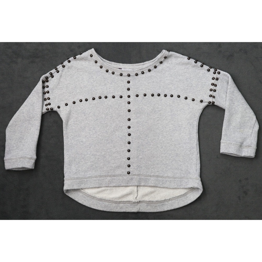Jennifer Lopez Studded Sweatshirt Womens XS Gray Good Metallic Shimmer Cross